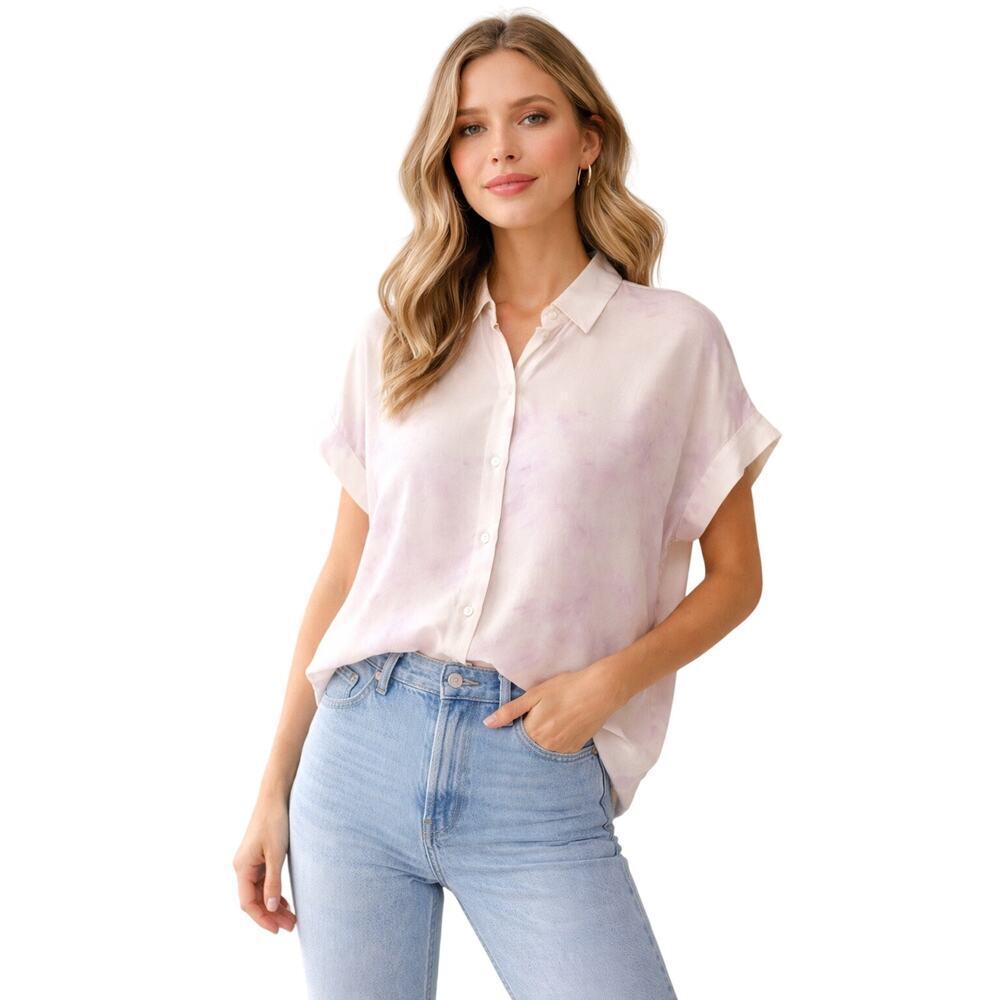 Everlane Silk Button Down Blouse Size 0 Relaxed Fit Tie Dye NWT